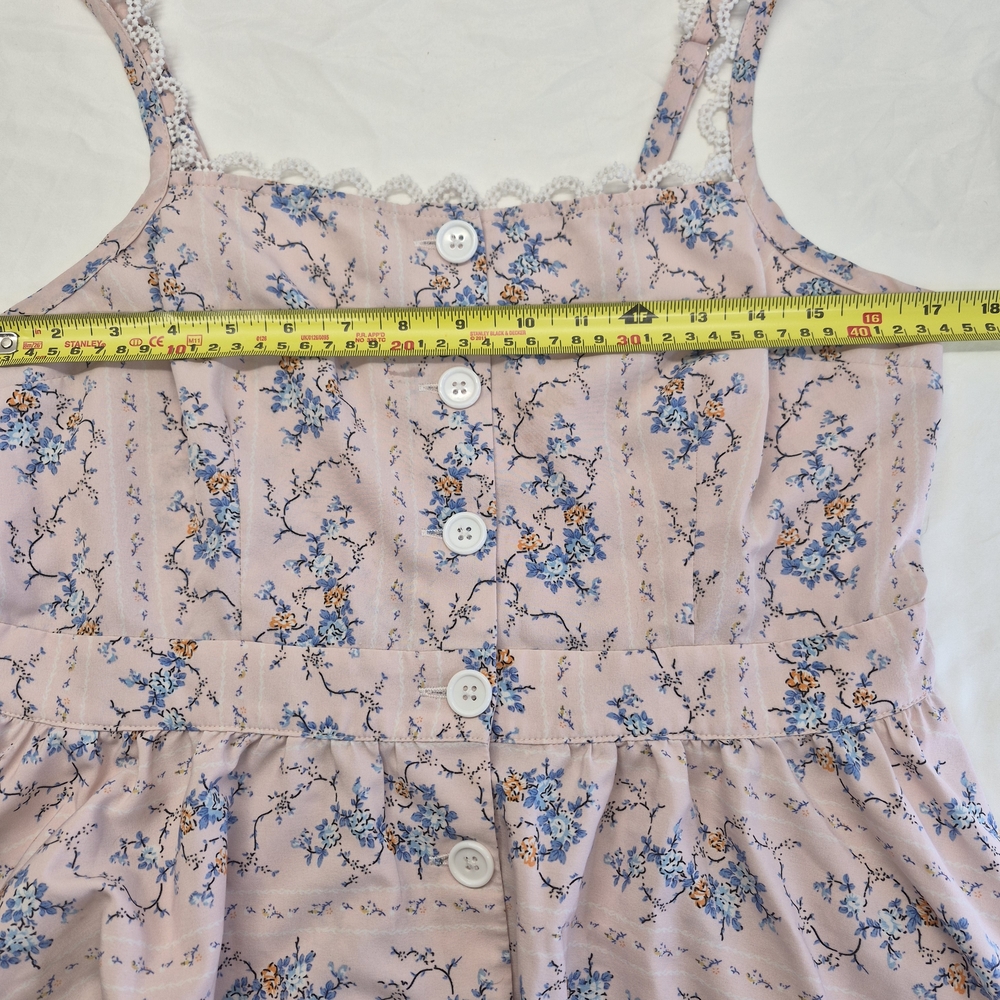 Unique vintage Light Pink Floral Pattern Swing Dress Style Crochet Trim Size L - Picture 3 of 12